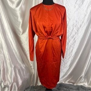 Orange Satin Dress – Boohoo Faux Wrap Midi, 6 – NWT Wedding, Party ‘It Girl’